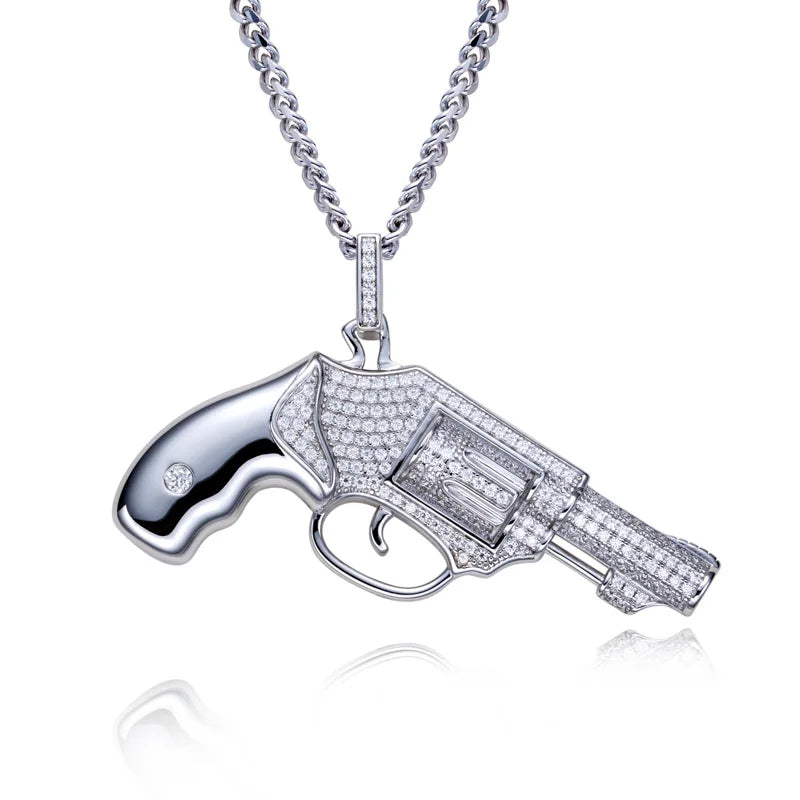 Iced Out Pistol Pendant — 925 Silver