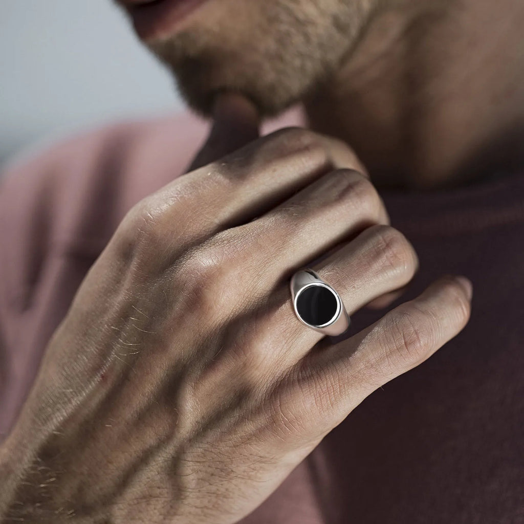 Black Enamel Signet Ring 13mm — Stainless Steel
