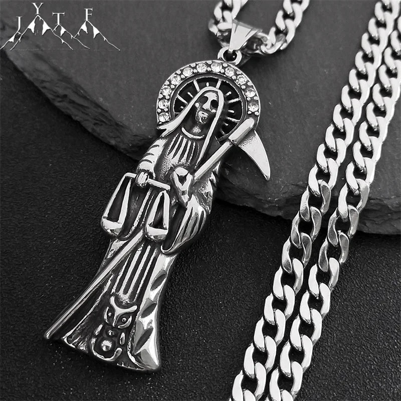 Santa Muerte Stainless Steel Pendant Necklace