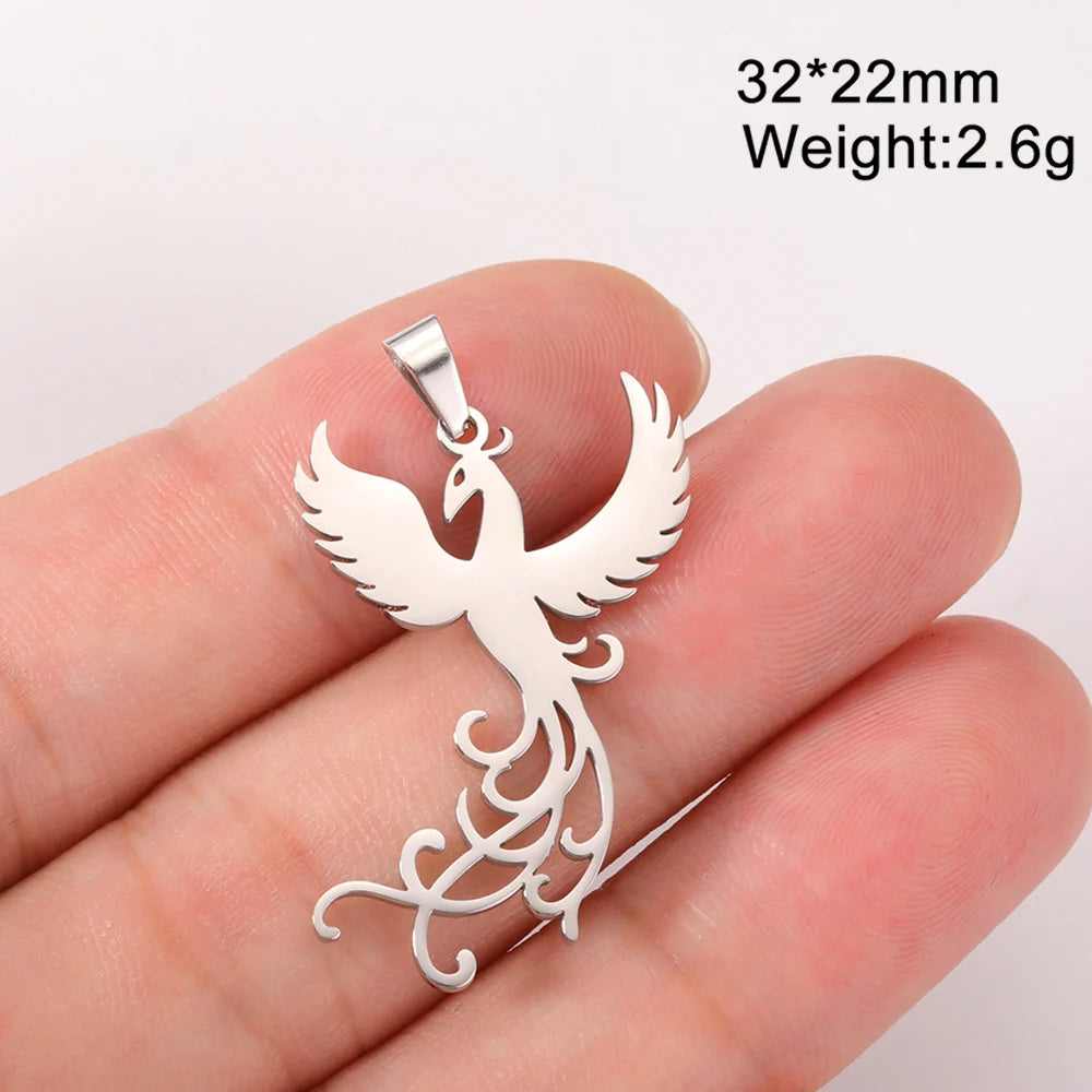 Dawapara Phoenix Pendant for Necklace Earrings Mythology Animal Stainless Steel Charms for Jewelry Making Religious Gift