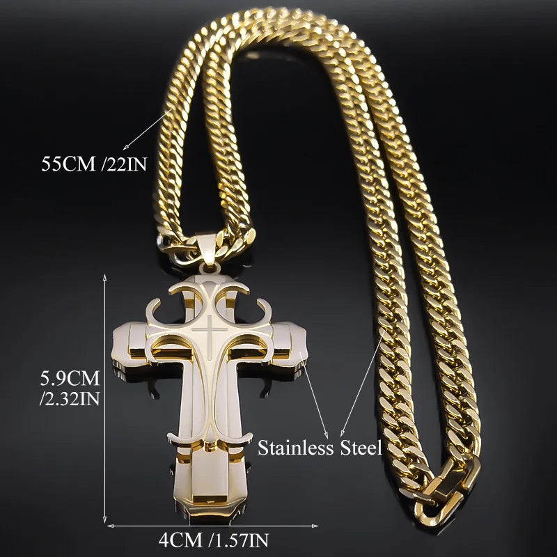 Cross Steel Pendant Layered Collar Hombren6134