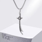 Vnox Mens Stainless Steel Lion Head Scimitar Sword Pendant Necklace, Gothic Black Zircon Box Chain Punk Jewelry Gift for Him