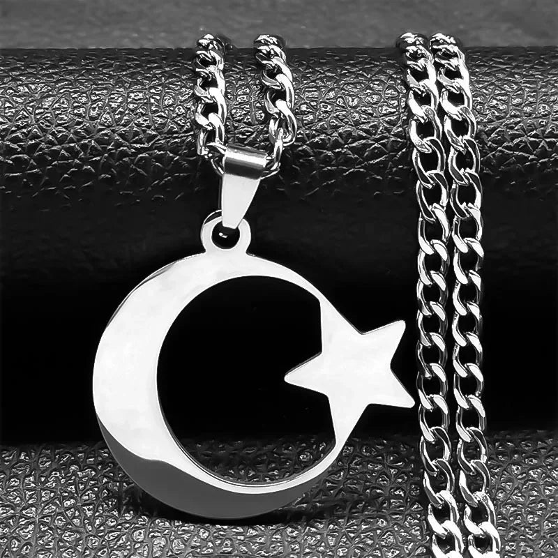 Star Moon Steel Pendant Turkish Necklace Men