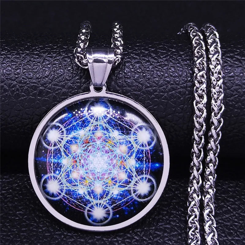 Seal of Seven Archangels Medal Stainless Steel Glass Necklace Seal of Solomon Talisman Necklace Protection Jewelry