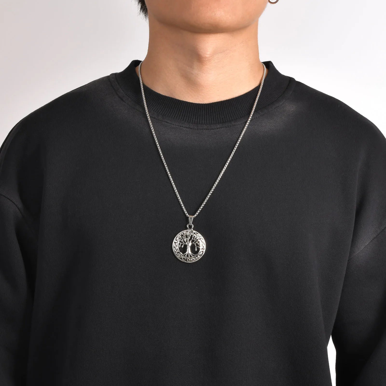 Viking Tree of Life Box Chain Pendant — SS