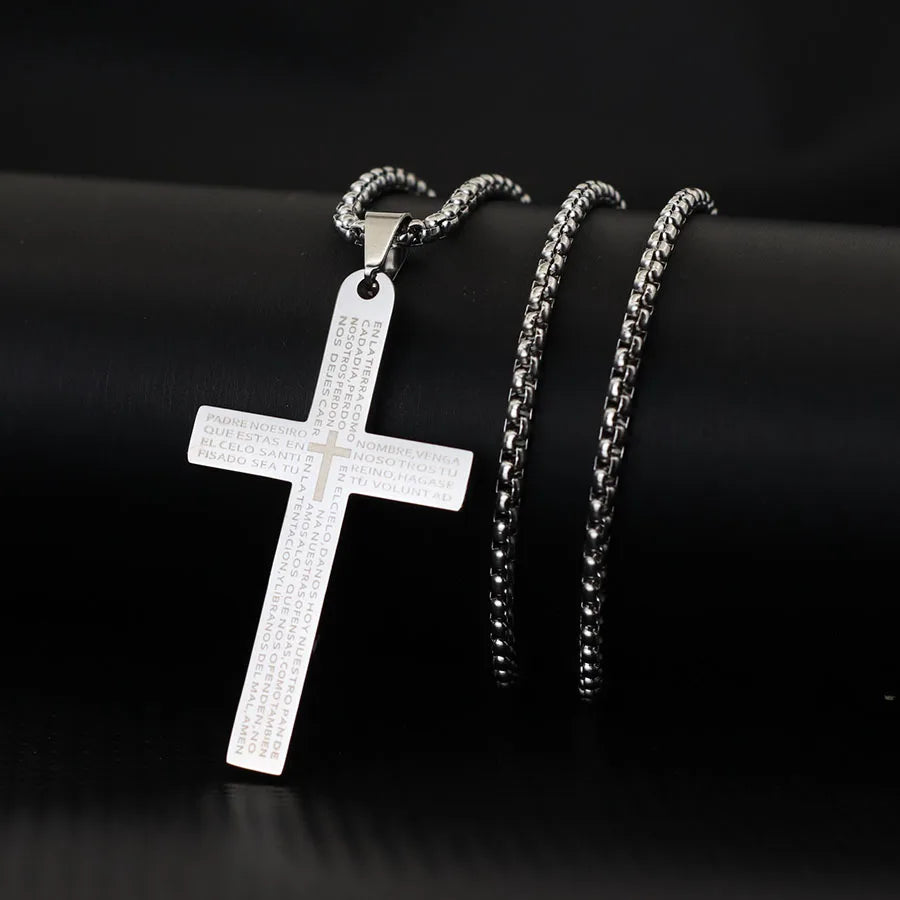 Classic Stainless Steel Cross Necklace For Men 24 Inches Long Pendant Collar Hiphop Rock Outdoor Cool Riding Neck Accessories