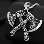 NORRON Wolf Eagle Relief Double Battle Axe Pendant Necklace Men Personality The Phoenix Viking Axe Alloy Pendant Fashion Jewelry
