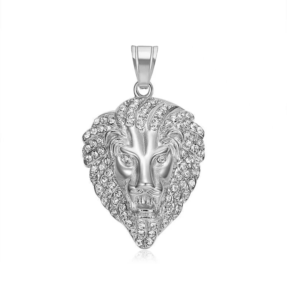 Men's Rock Hip Hop Lion Head Necklace Fashion Creative Stainless Steel Animal Pendant Party Club Charm Jewelry Gifts