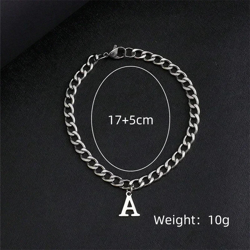 A-Z Initial Letter Cuban Chain Bracelet — Stainless Steel