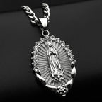 Our Lady of Guadalupe Rhinestone Necklace — Stainless Steel