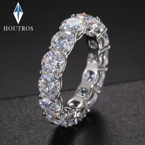 5MM Iced Out Moissanite Band Ring — Silver-Tone