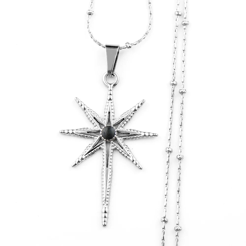 Star of Ishtar Octagram Stone Pendant Necklace — Stainless Steel