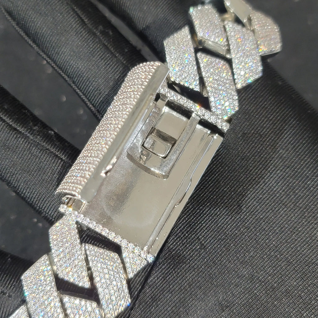 Fashion 24MM Diamond-Shaped Cuban Chain Durable Laser Engraving On The Back Icy Hip Hop Necklace Rap Bracelet Gift For