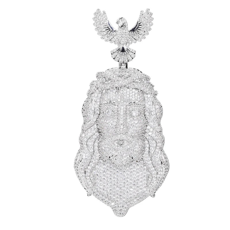 Iced Out Eagle Jesus Piece Pendant Necklace — Copper Alloy