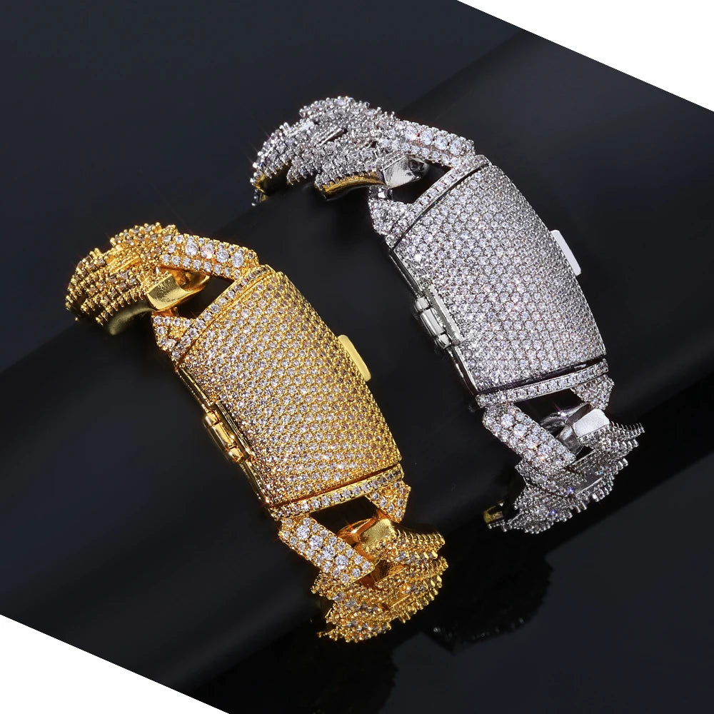 Gold Cuban Bracelet Iced Out 18MM 3-Row