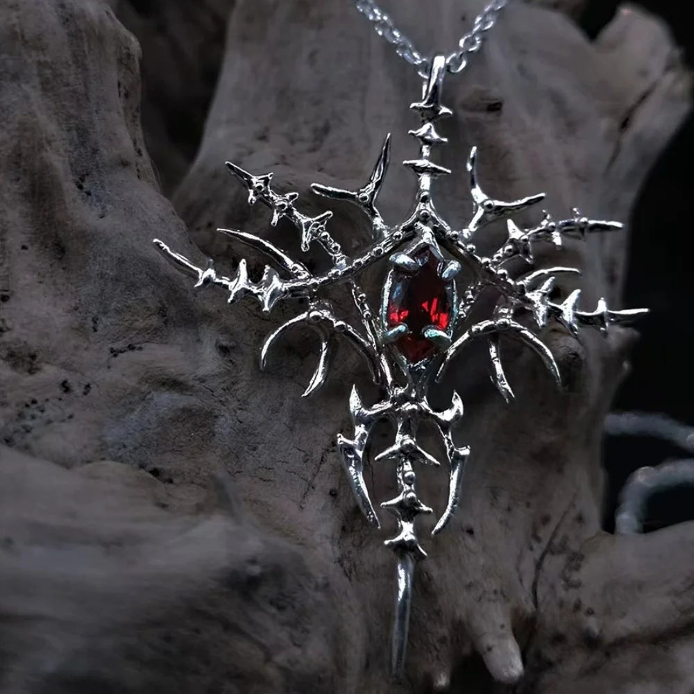 Iced Out Crown of Thorns Cross Pendant Necklace