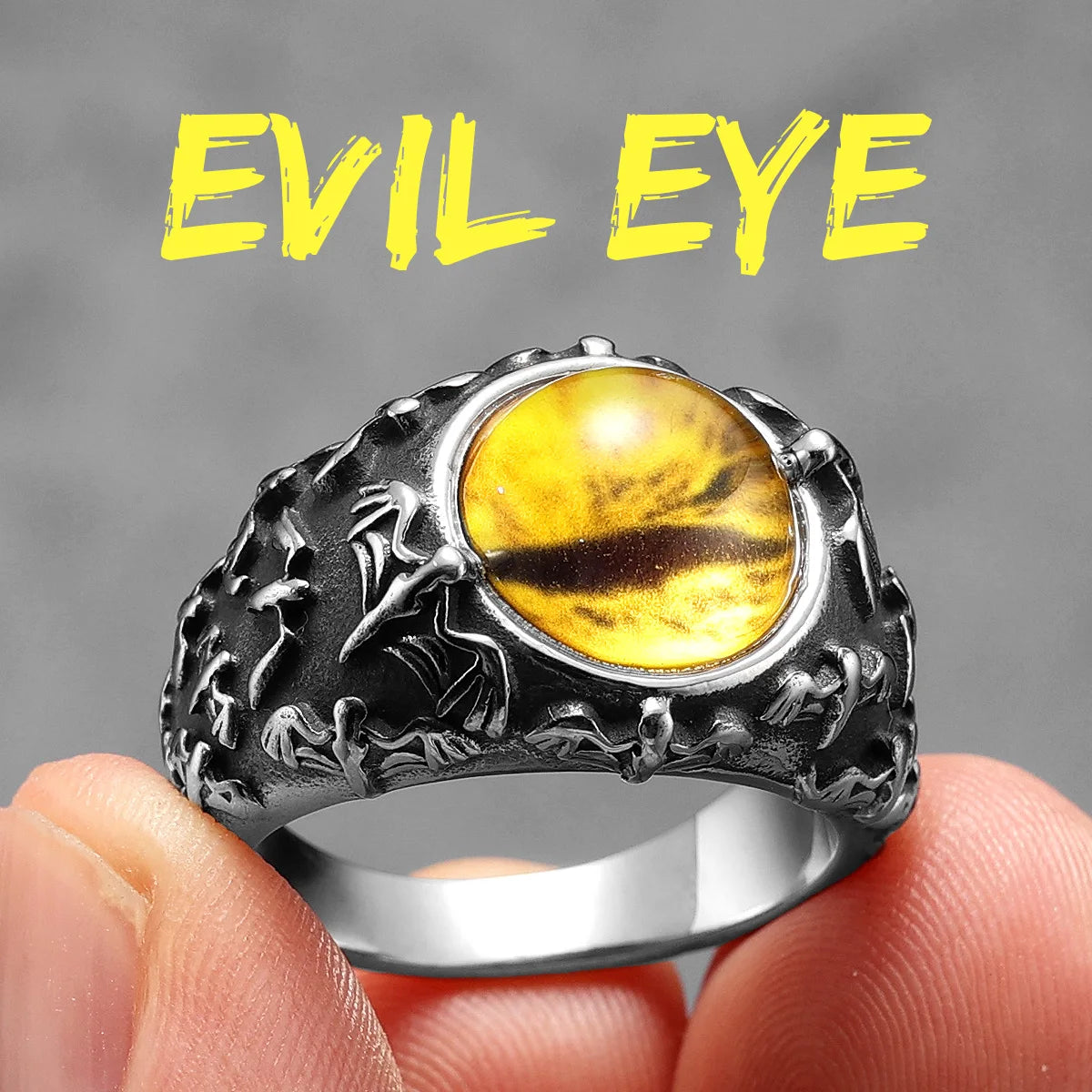 Evil Eye Gemstone Ring — Stainless Steel