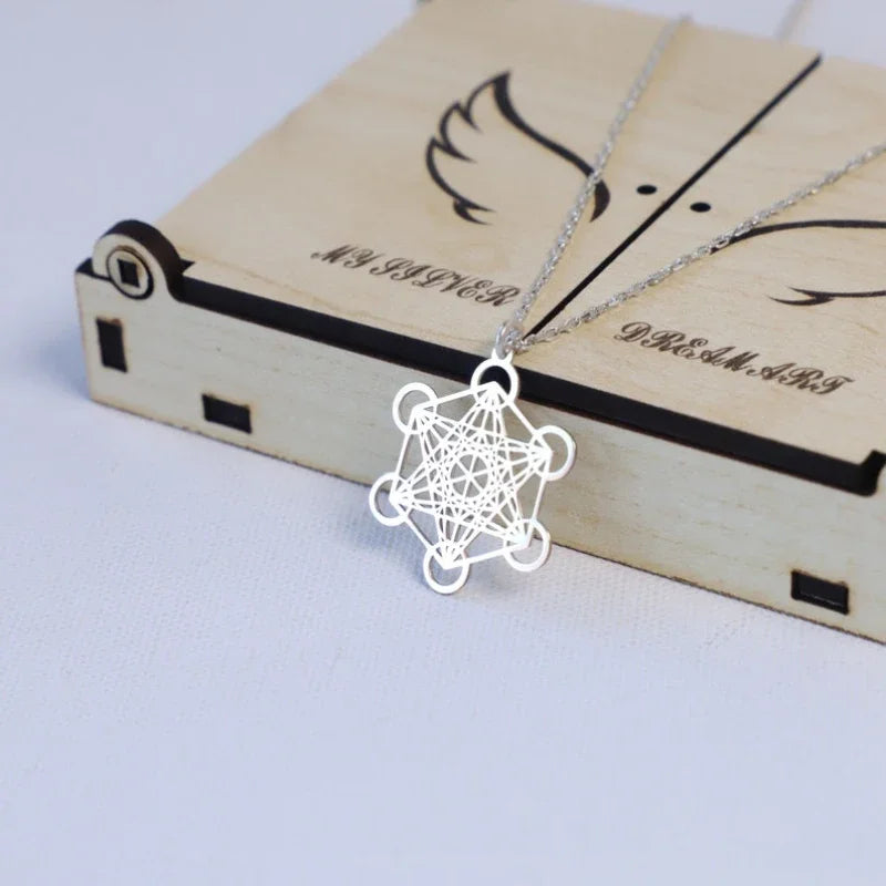 Stainless Steel Necklace Sacred Geometry Metatron Pendant Necklace Women Men Meditation Religiosus Jewelry Chain
