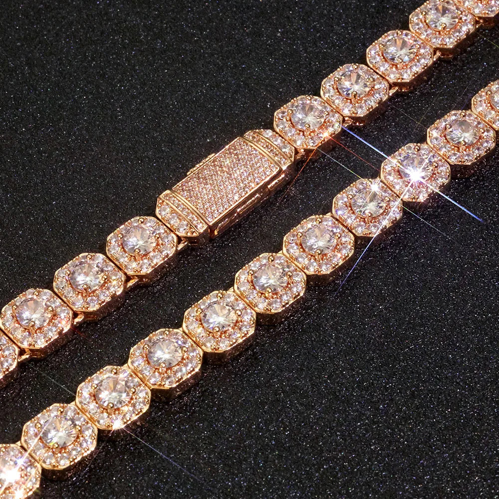 Rose Gold Tennis Chain Necklace 10/12MM Cluster