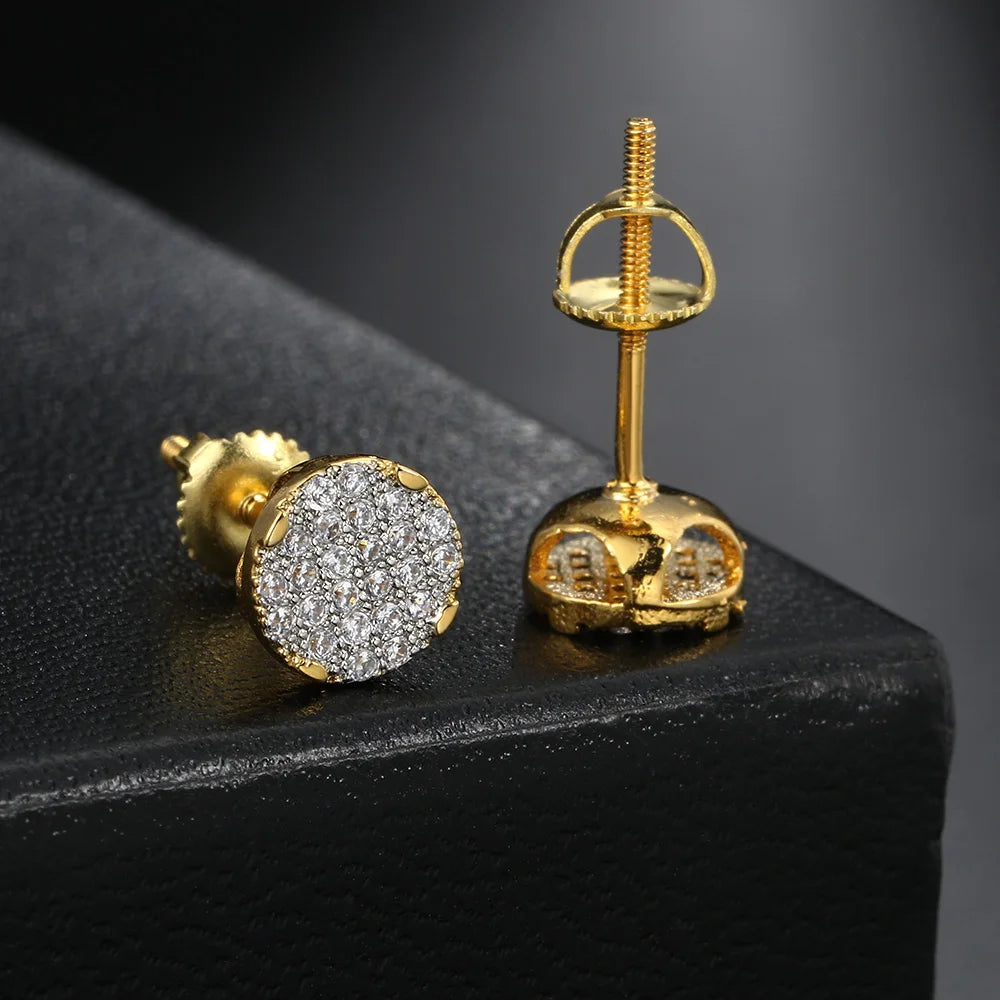 Iced Out Zircon Screw Stud Earrings — Gold