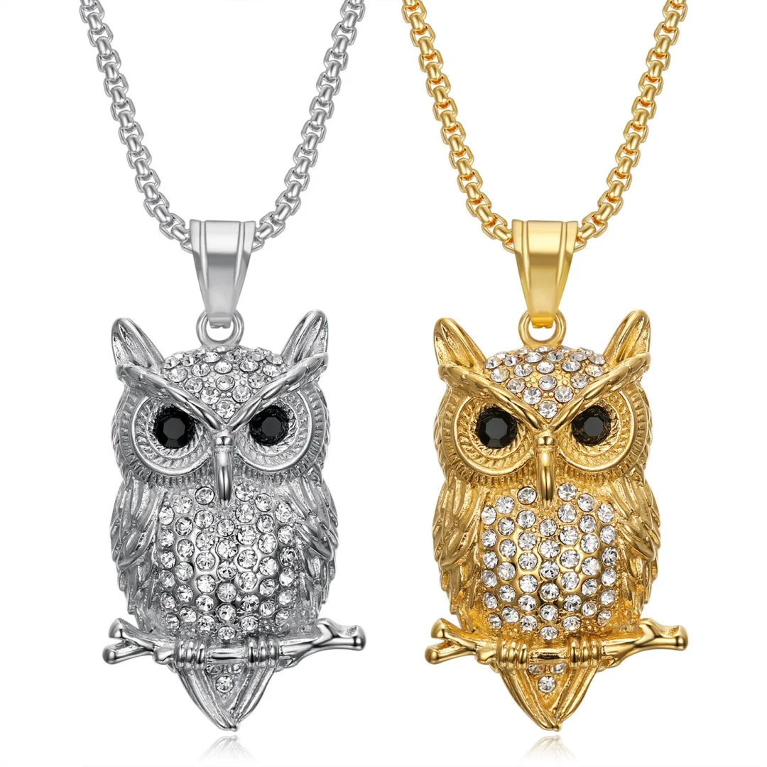 Iced Out Owl Gold Pendant Necklace