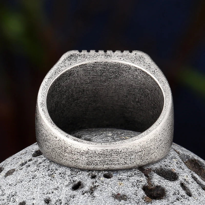 2022 Turkey Jewelry Black Square Ring Men Stainless Steel Mens Rings Natural Onyx Stone Vintage Cool Fashion Retro Punk