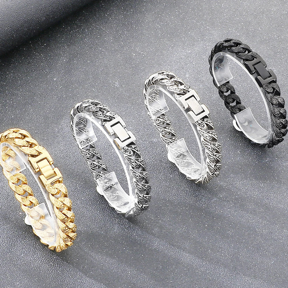 Vintage 13MM Wide Cuban Link Chain Bracelet for Man Solid 316l Stainless Steel Men's Bracelets Wrist Hand Jewelry Gifts