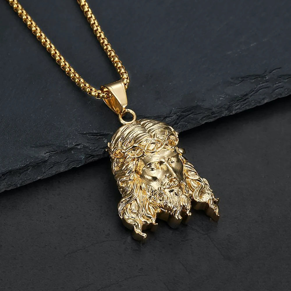 Catholic Vintage Jesus Head Pendant Necklaces For Men Women Fashion Stainless Steel Religious Amulet Jewelry Gifts Dropshipping