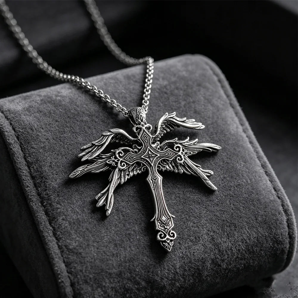Jesus Wings Cross Pendant Necklace