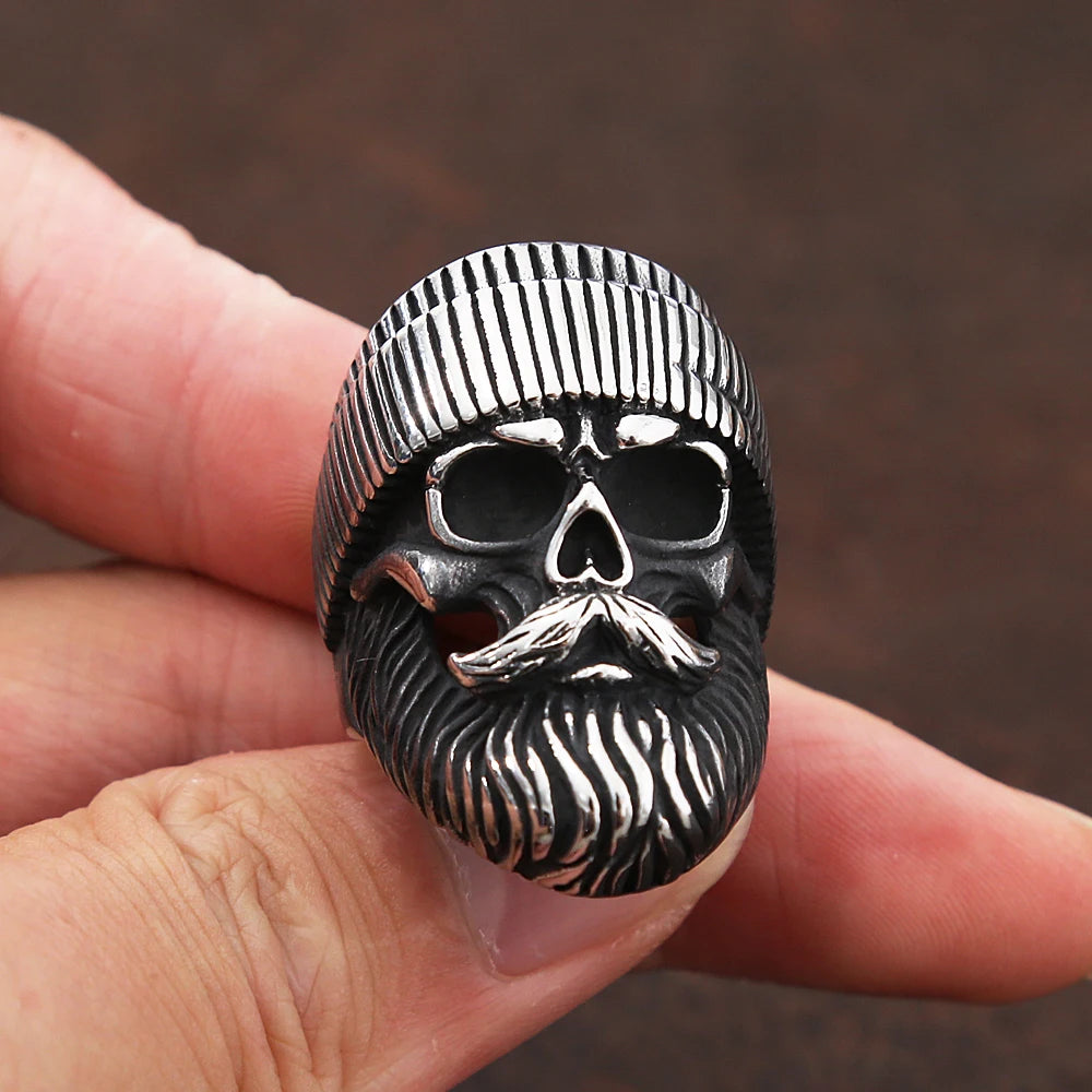 Skull Beard Hat Ring — Stainless Steel