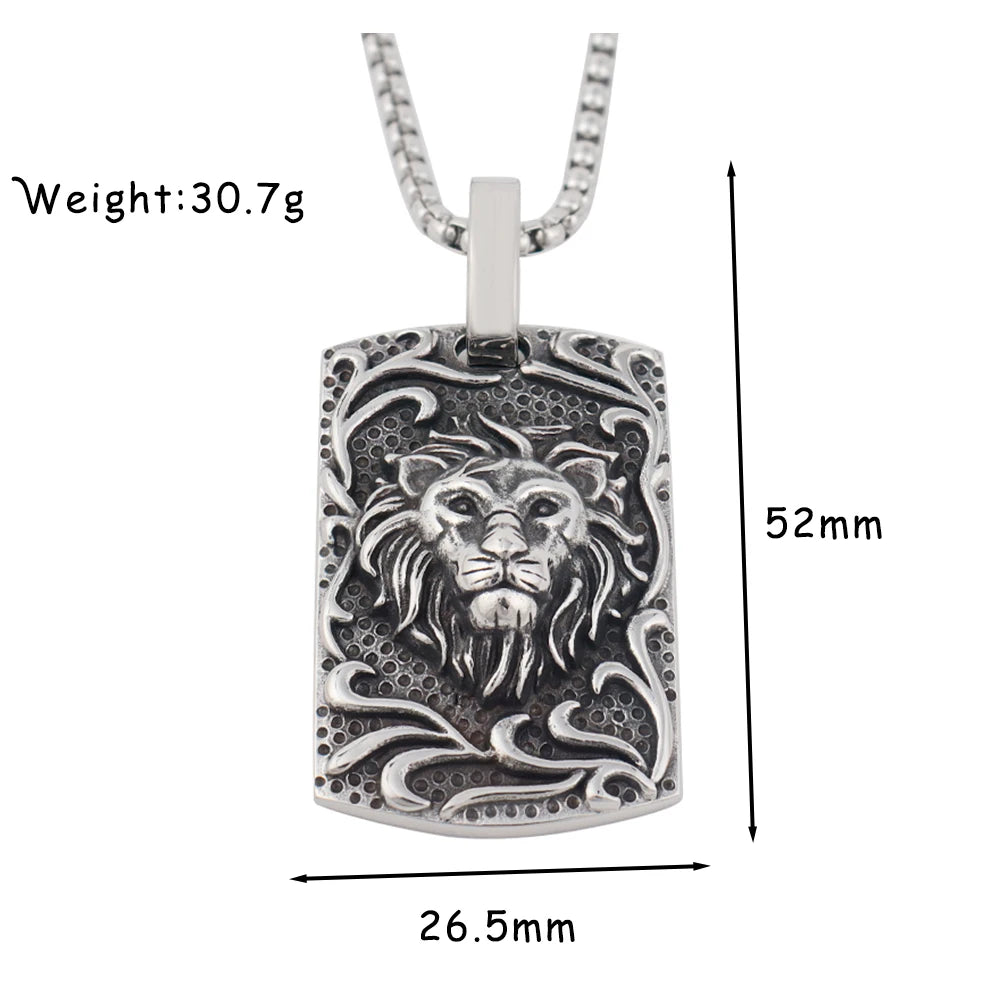Vintage Lion Pendant Necklace — Stainless Steel