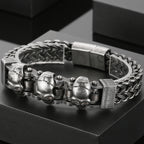 Gothic Three Skulls & Bike Link Chain Men Bracelet for Man Vintage Solid Black 316L Stainless Steel Skeleton Jewelry
