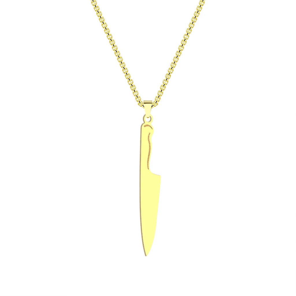 CHENGXUN Dainty Chef Knife Pendant Necklace for Women Men Steel Knife Charm Neck Chain Male Talisman Amulet Protection Jewelry