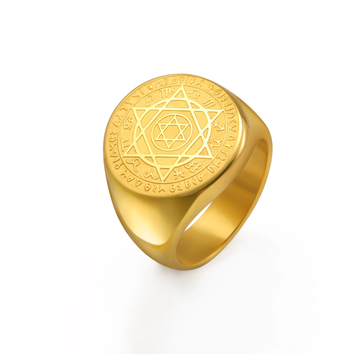 LIKGREAT Hexagram Zodiac Sign Ring for Men Women Star of David 12 Constellation Rings Stainless Steel Jewelry Amulet