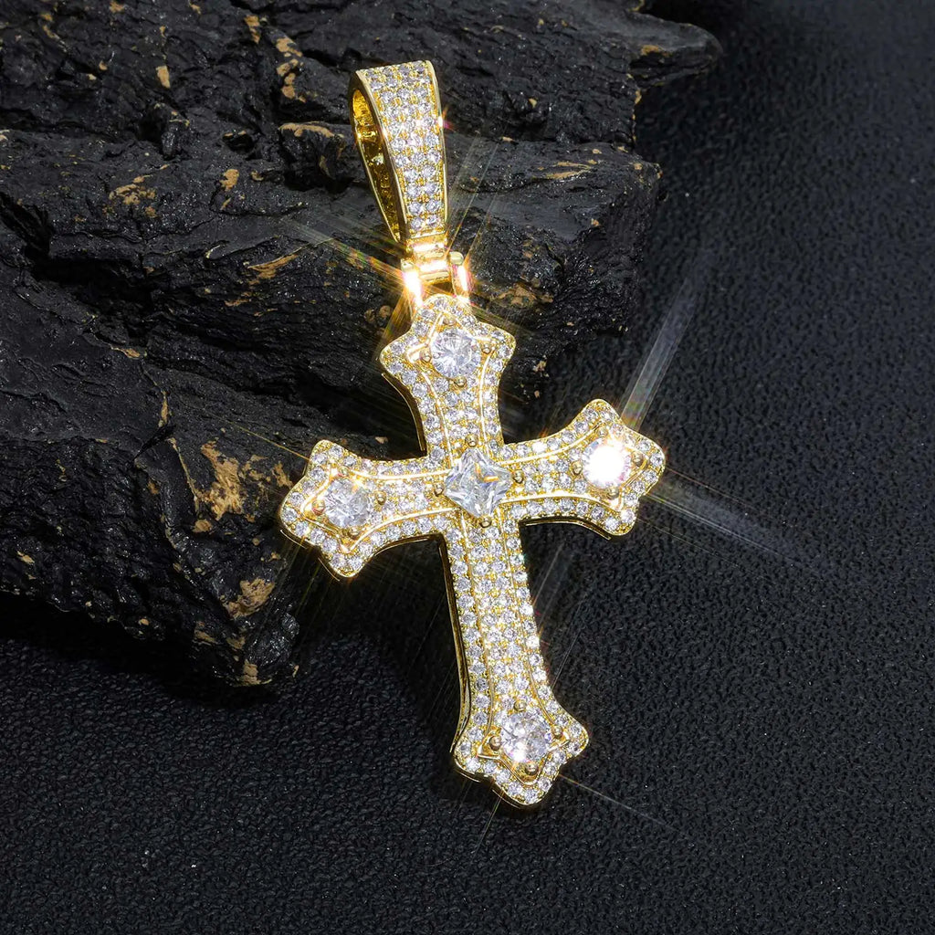 Iced Out Cross Pendant Necklace Jesus CZ