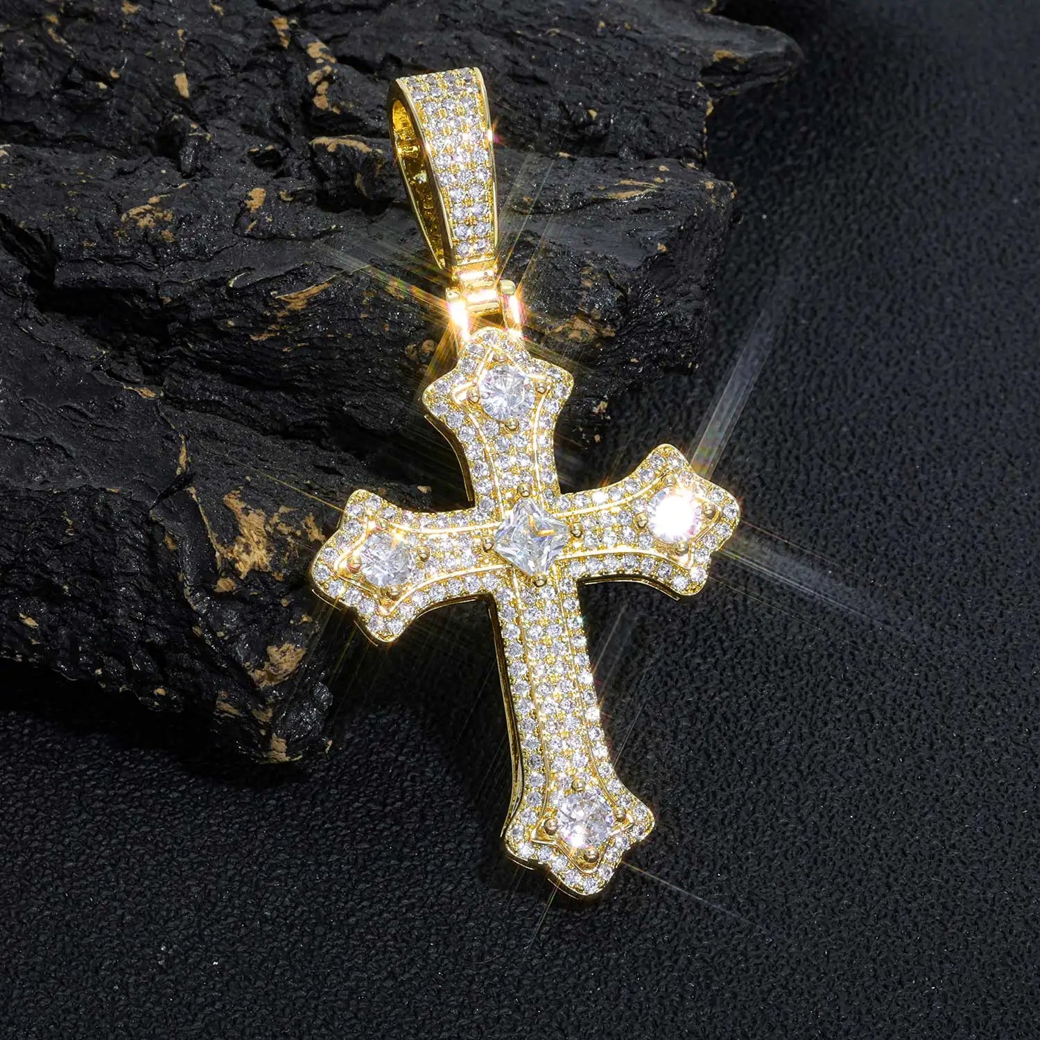 Iced Out Cross Pendant Necklace Jesus CZ