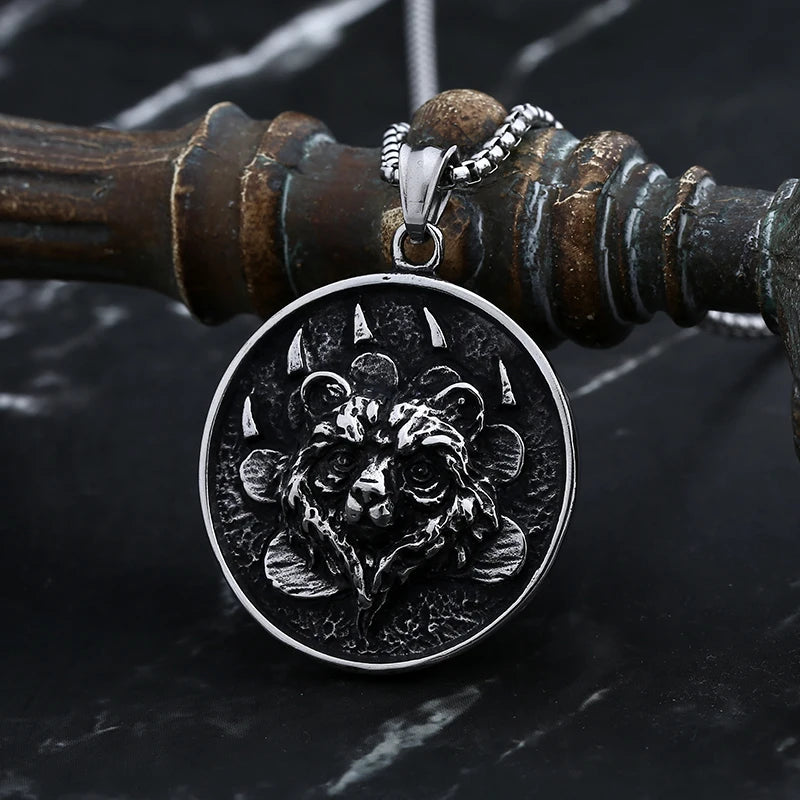 Biker Bear Paw Pendant Necklace — Stainless Steel