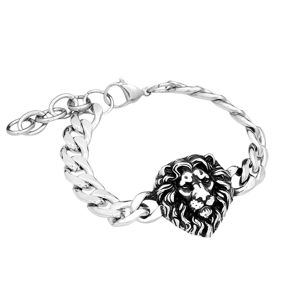 Vintage Domineering Tiger Lion Head Charm Bracelet For Men Women Stainless Steel Fashion Gothic Animal Jewelry Gift