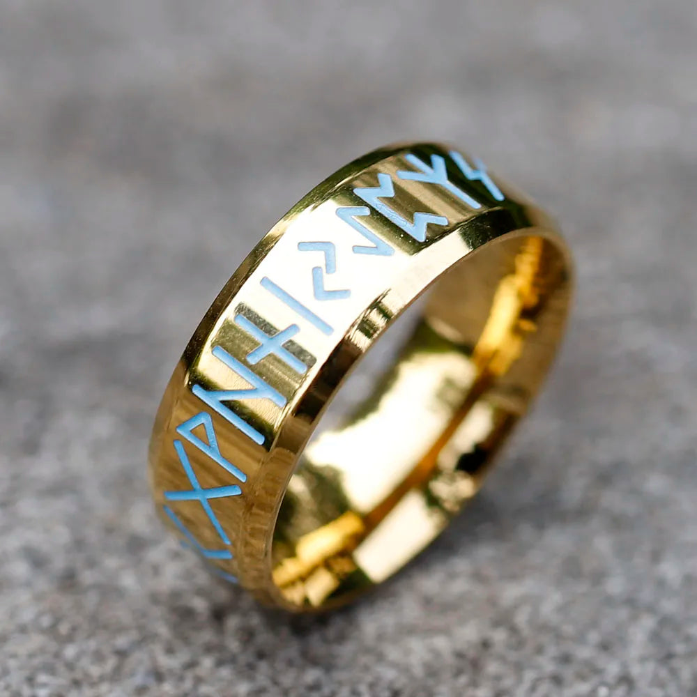 Viking Blue Rune Amulet Ring — Stainless Steel