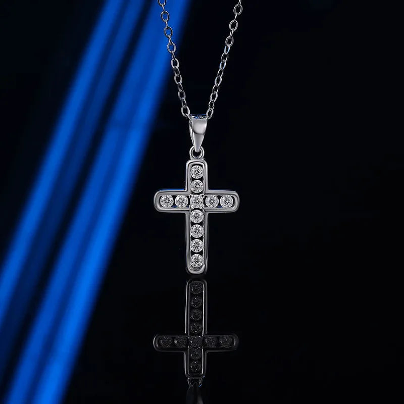 Iced Cross Platinum Pendant Necklace