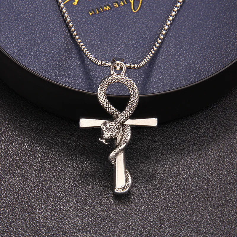 Cross Snake Steel Pendant