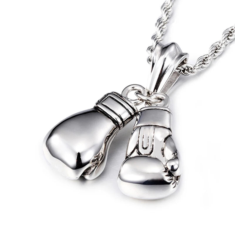 HaoYi Stainless Steel Boxing Gloves Pendant Necklace For Men Fashion Gold Silver Color Sports Jewelry Accessories