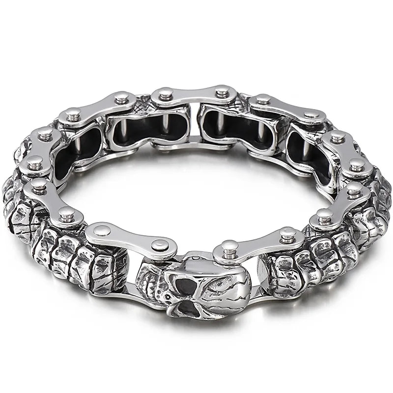 Punk Rock Man Bracelet Stainless Steel Wide Skull Head Link Chain Bracelets for Men Gothic Men's Bikers' Jewelry