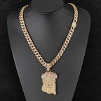Iced Out Jesus Pendant Gold Cuban Chain 12MM