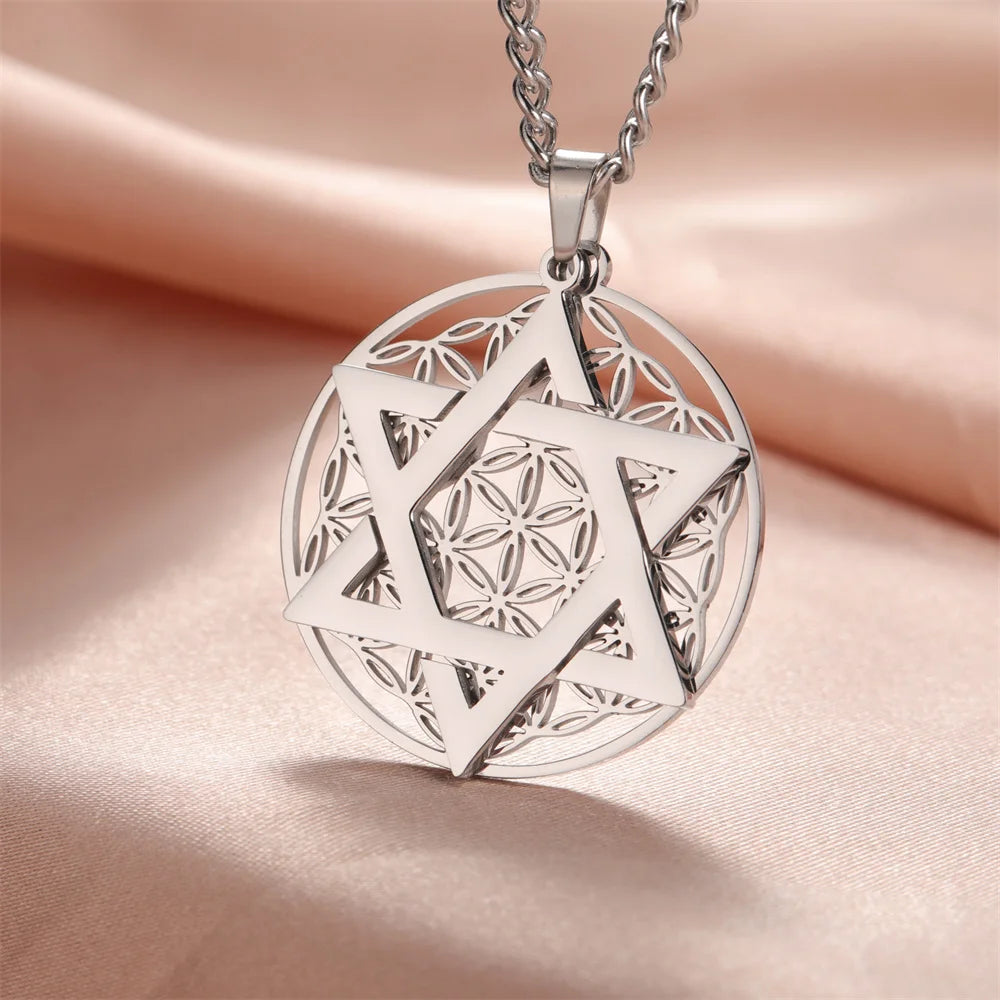 Flower of Life Star Pendant Necklace — Stainless Steel
