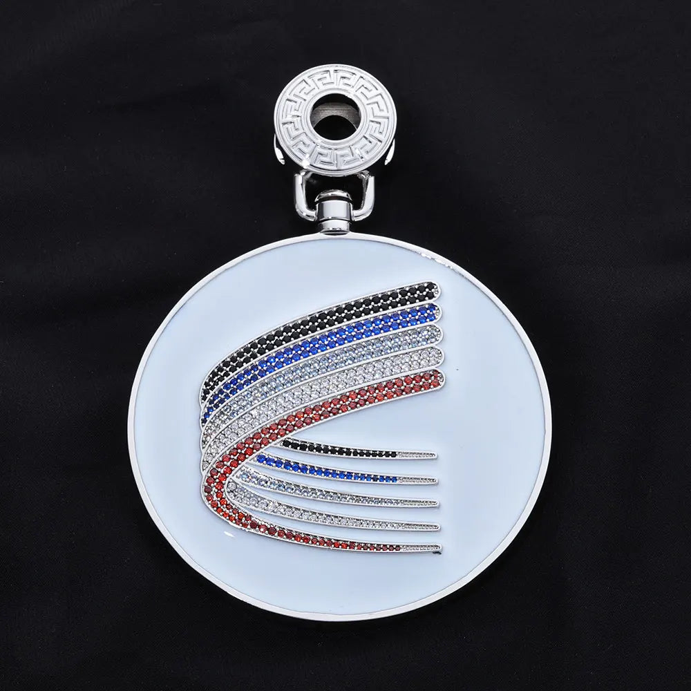 Iced Out Logo Circle Pendant Necklace Rotating 3-Inch