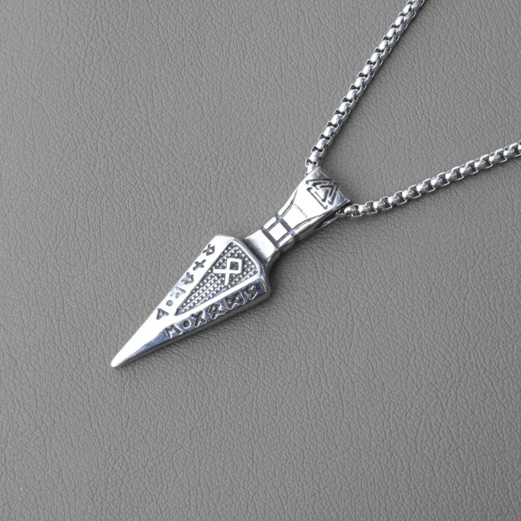 Silver Norse Rune Arrow Pendant Necklace Viking