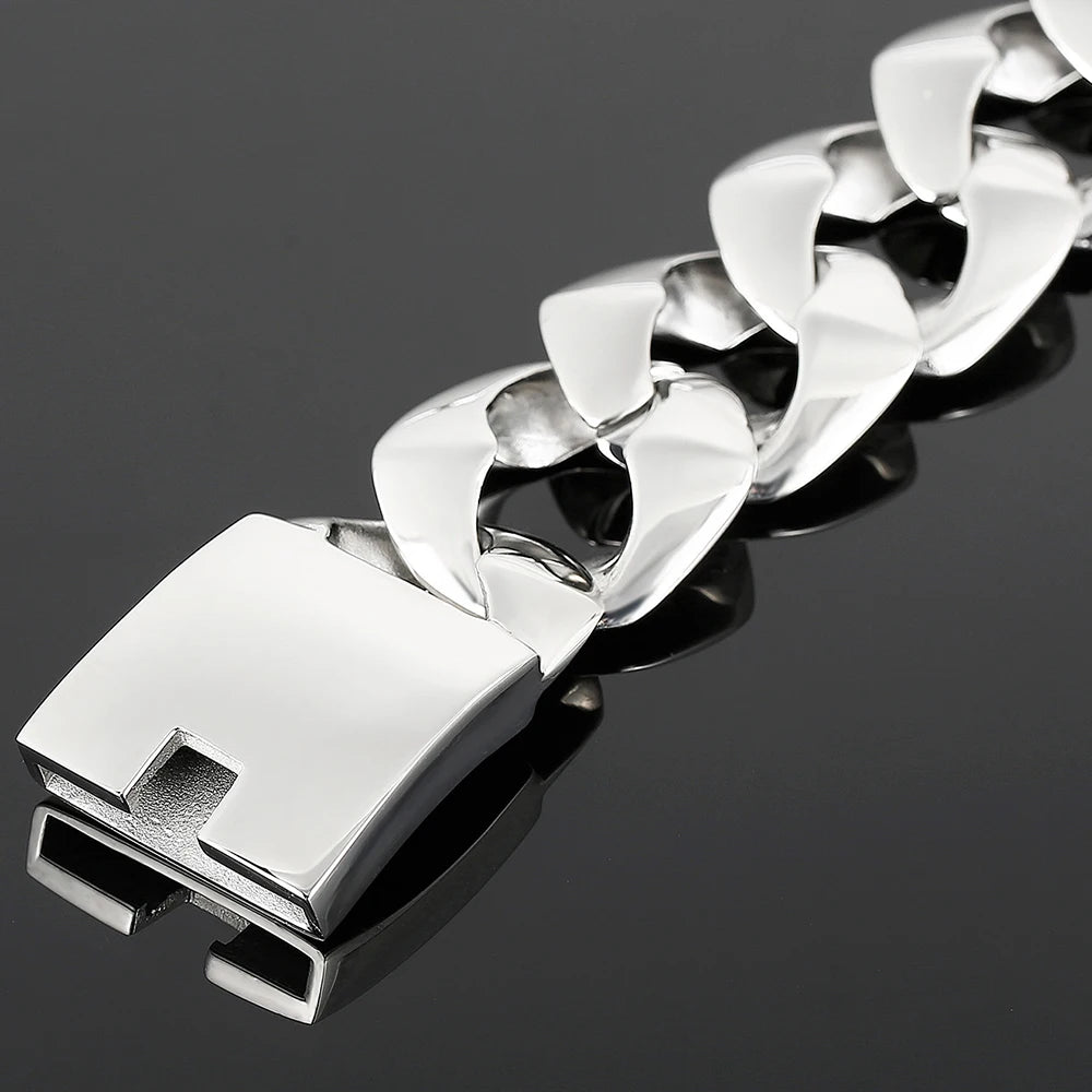 Cool 31MM Hip Hop Cuban Chain Bracelet Men's High Polished Solid Stainless Steel Jewelry Gift Logo Laser Engraving