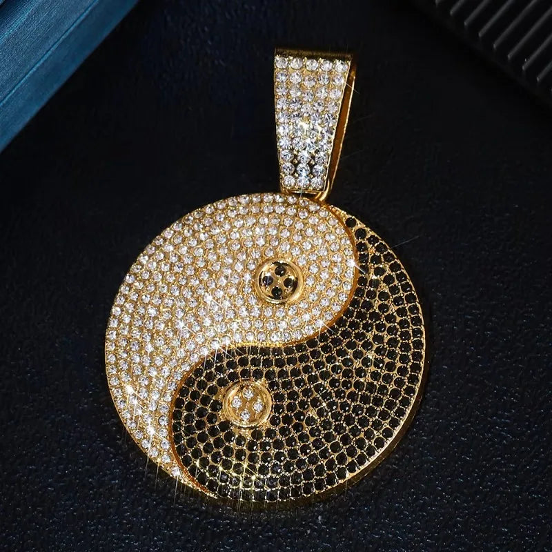 Iced Out Yin Yang Balance Pendant — Black & White