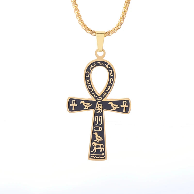 Shining Iced Out Ancient Egyptian God Eye of Horus Cross Pendant Necklace for Men and Women Hip Hop Trendy Amulet